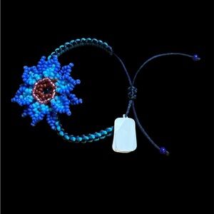 Blue Beaded Flower Bracelet